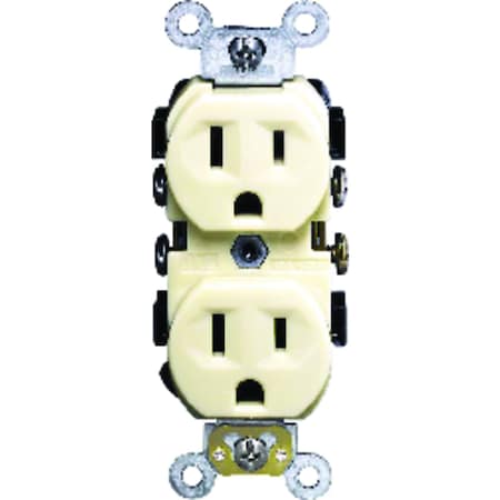 Leviton Straight Blade Receptacle, 5-15R, 15 A, 125V AC, 2 Pole, 3 Wire, Self-Grounded 0CR15-0IS
